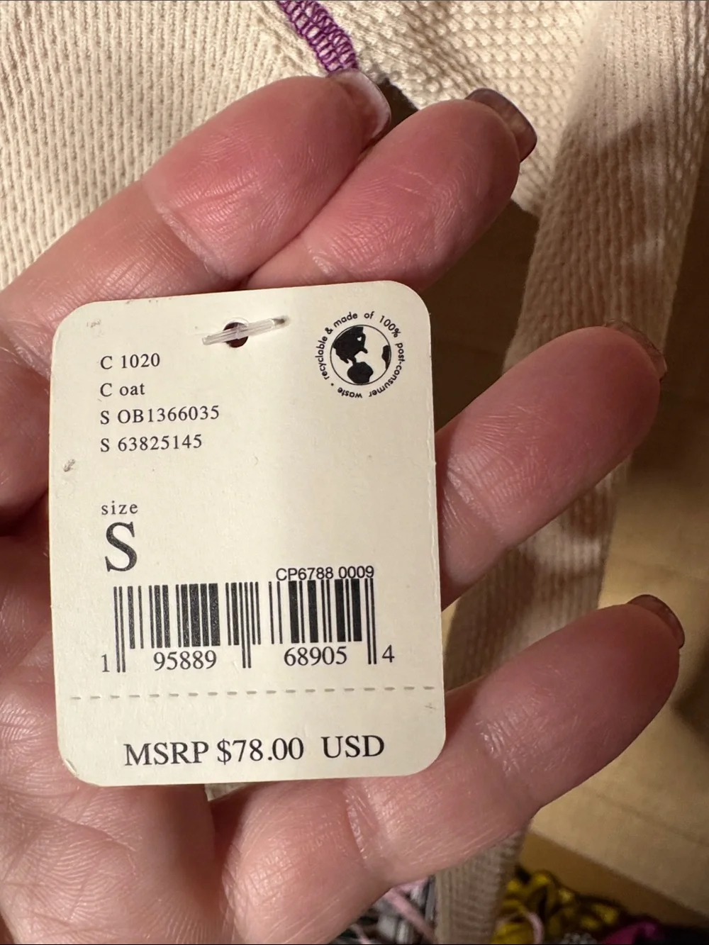 NWT Free People She’s Reversible Cuff Thermal Top Oat Cream Small